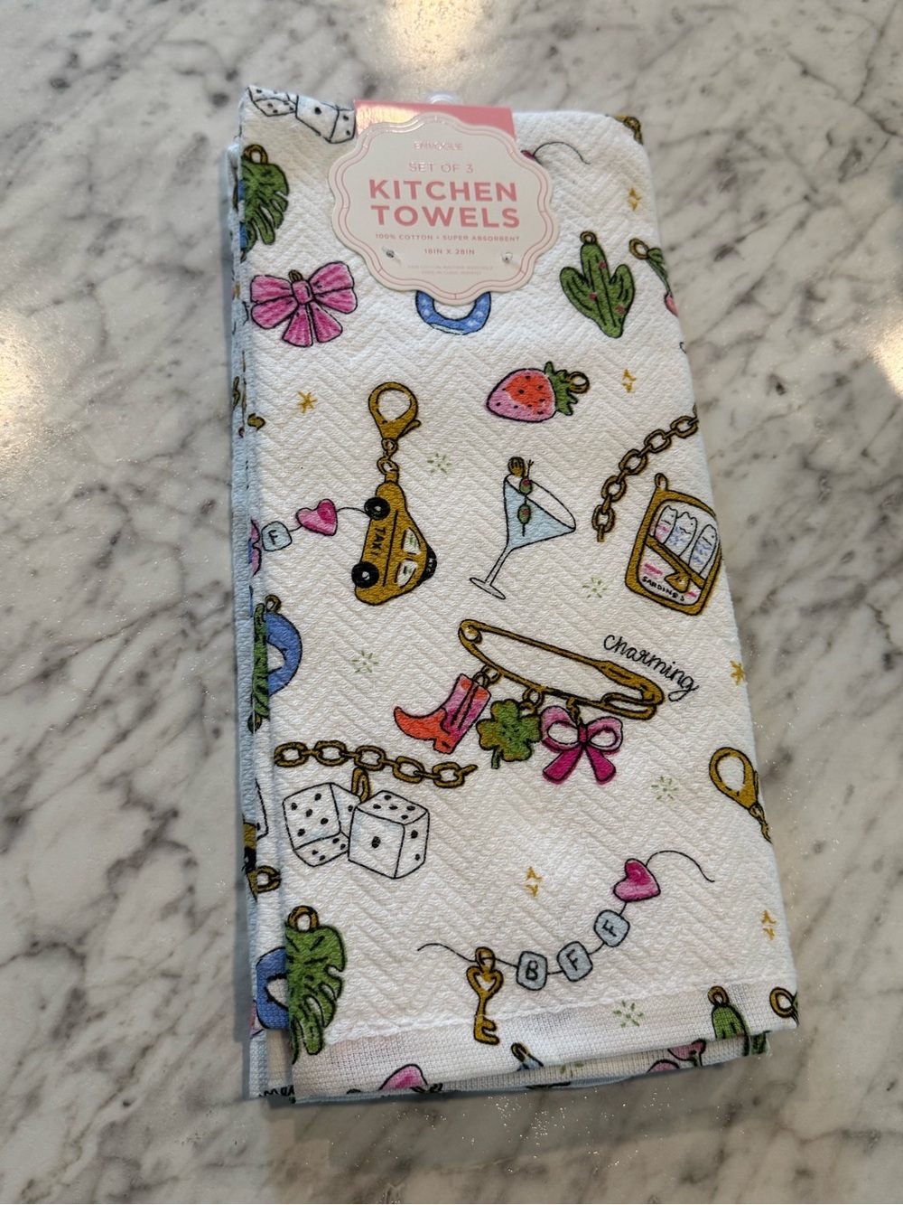 Envogue White Kitchen Towel with Colorful Charm Motif